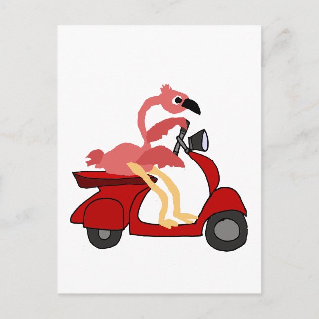 Postal Funny moto rodante Flamingo rosa (Anverso)