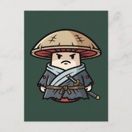 Postal Funny Mushroom Ronin Wandering Samurai Illustratio