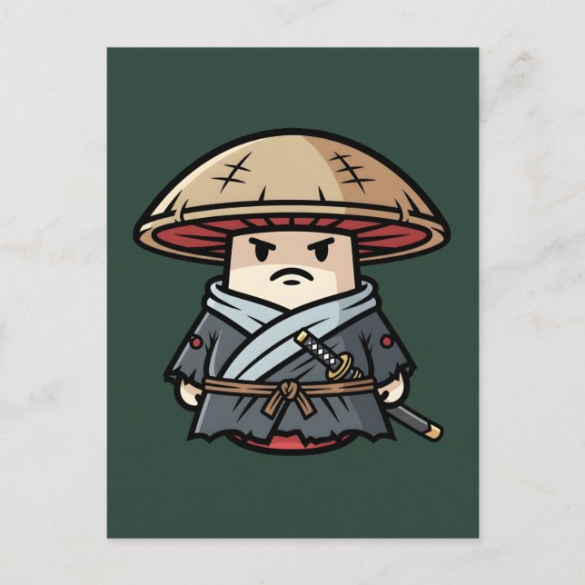 Postal Funny Mushroom Ronin Wandering Samurai Illustratio (Anverso)