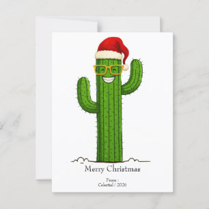 Postal Funny Navidades Cactus con Santa Hat y Glasses