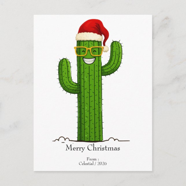 Postal Funny Navidades Cactus con Santa Hat y Glasses (Anverso)