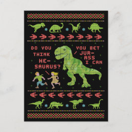 Postal Funny Navidades Rex Dinosaur Pun Humor Faux Knit