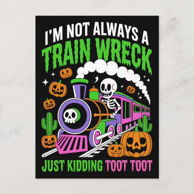 Postal Funny Neon Train Wreck Skeleton Halloween Pun (Anverso)