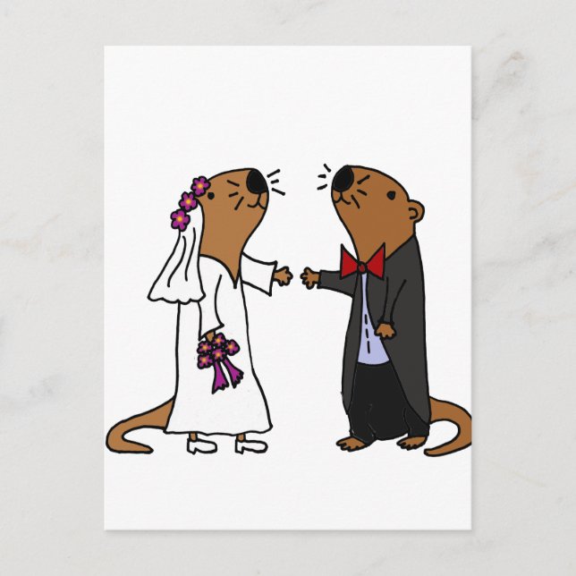 Postal Funny Otter Boda Personalizado (Anverso)