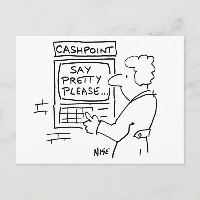 Postal Funny Personalizado Bank ATM Machine Dice Que Por  (Anverso)
