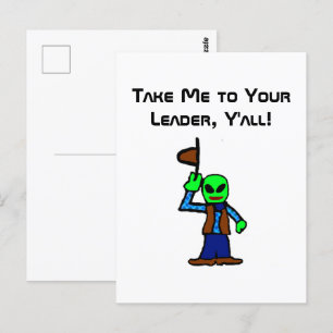 Postal Funny Personalizado de Cowboy Alien con secuestro 