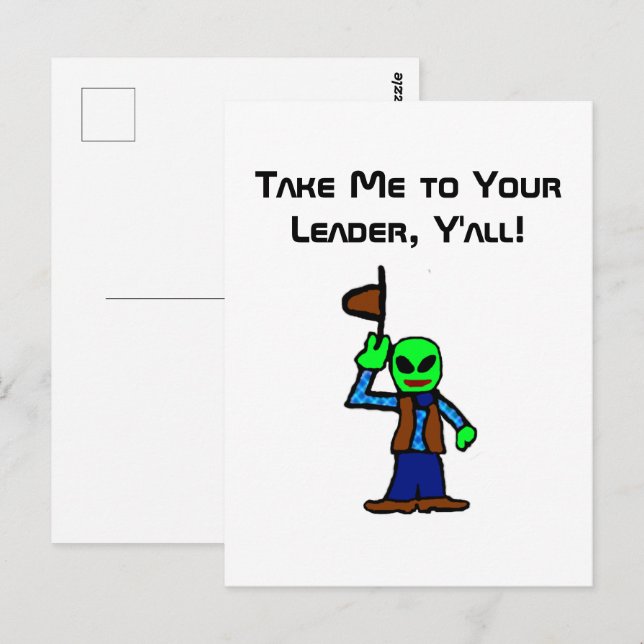 Postal Funny Personalizado de Cowboy Alien con secuestro  (Anverso / Reverso)