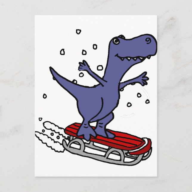 Postal Funny Personalizado de funny T-rex Dinosaur Sleddi (Anverso)
