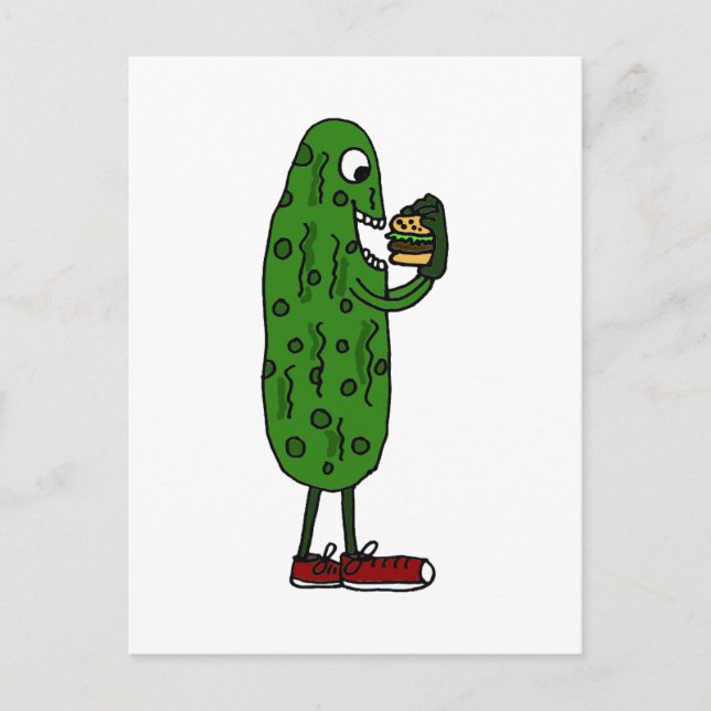 Postal Funny Pickle Eating Hamburger Personalizado (Anverso)