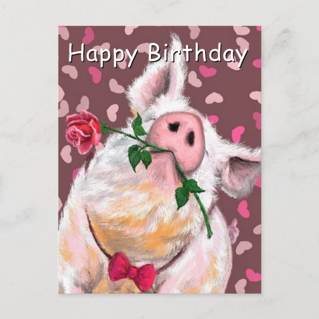 Postal Funny Pig Birthday Card (Anverso)