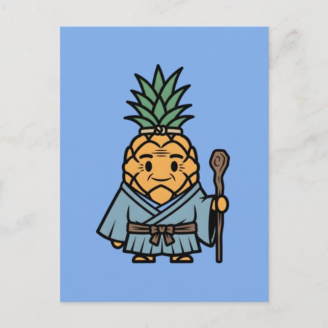 Postal Funny Pineapple Sensei Master Samurai Illustration (Anverso)