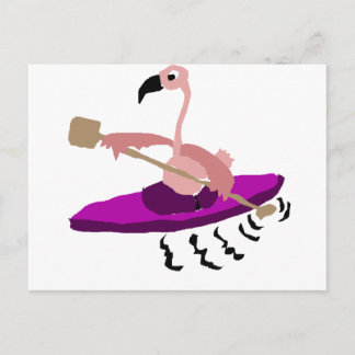 Postal Funny Pink Flamingo Kayaking