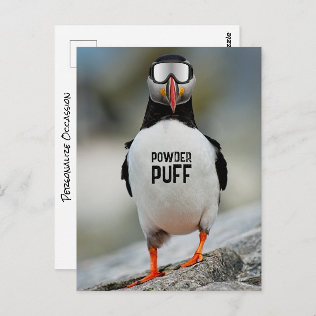Postal Funny Puffin Downhill Skider Powder Puff Ski Trip (Anverso / Reverso)