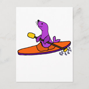 Postal Funny Purple Seal Kayaking Personalizado