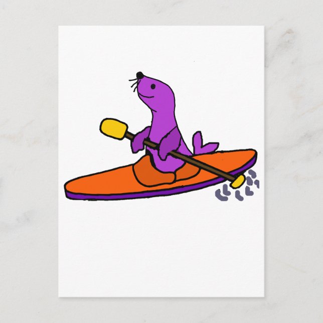 Postal Funny Purple Seal Kayaking Personalizado (Anverso)