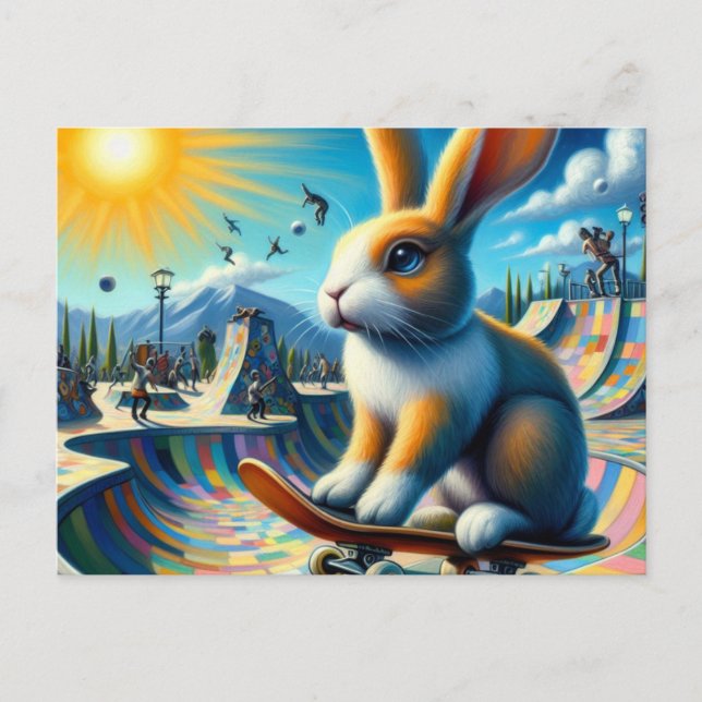 Postal Funny Rabbit Skateboarding (Anverso)