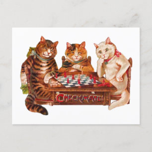 Postal Funny Retro Cats Checkmate jugando al ajedrez 1903