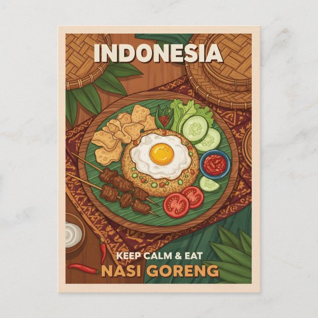 Postal Funny Retro Travel Indonesia Nasi Goreng Food (Anverso)
