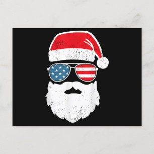 Postal Funny Santa Claus Face Gafas de sol Patriótico Ame