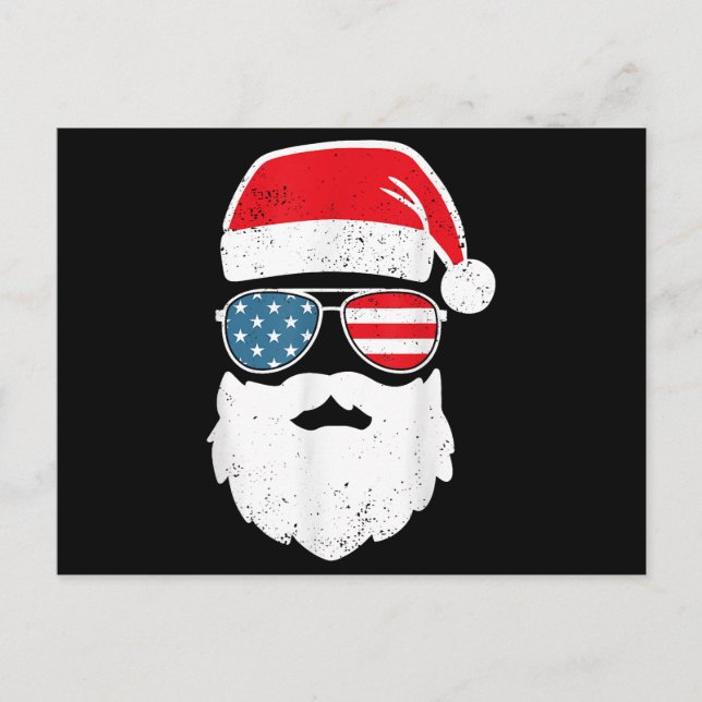 Postal Funny Santa Claus Face Gafas de sol Patriótico Ame (Anverso)