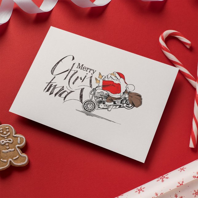 Postal Funny Santa Claus Motocicleta Biker Feliz Navidad (Subido por el creador)