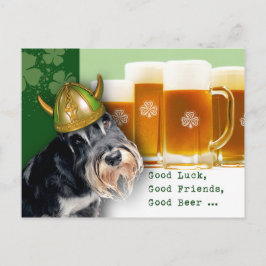 Postal Funny Schnauzer y el Día de la Cerveza San Patrici