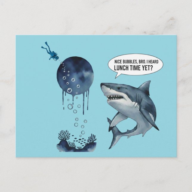 Postal Funny shark diver lunch time nice bubbles bro (Anverso)