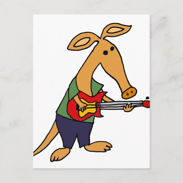 Postal Funny Silly Aardvark Jugando Guitarra Eléctrica (Anverso)