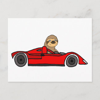 Postal Funny Sloth Drith Race Car Personalizado