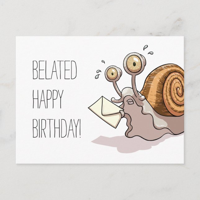 Postal Funny Snail Belated Happy Birthday Card Personaliz (Anverso)