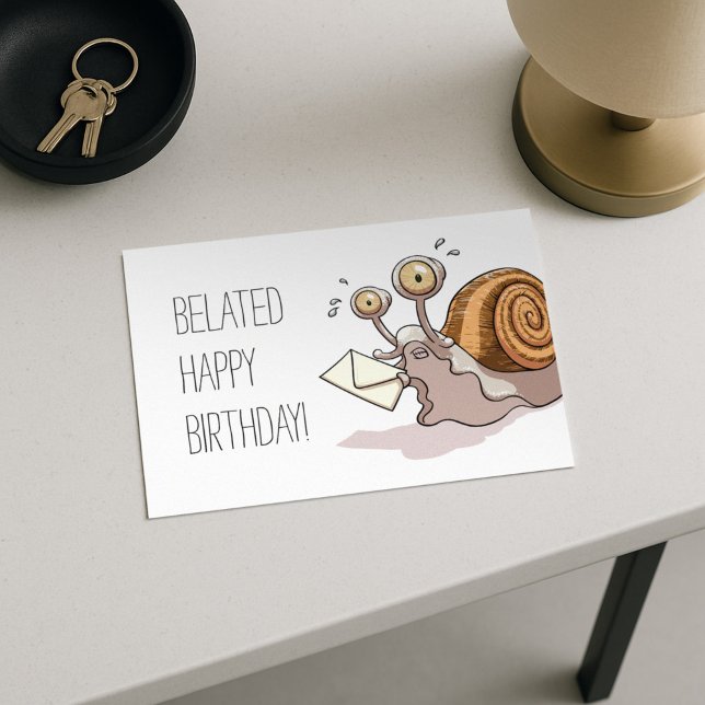 Postal Funny Snail Belated Happy Birthday Card Personaliz (Subido por el creador)