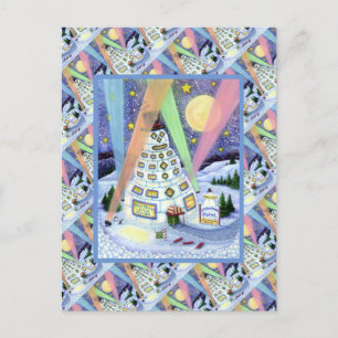 POSTAL FUNNY SNOWMAN HOTEL, LUCES DEL NORTE Y PENGUINOS