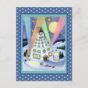 POSTAL FUNNY SNOWMAN HOTEL, LUCES DEL NORTE Y PENGUINOS