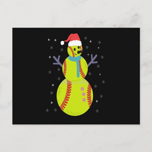 Postal Funny Softball Snowman Christmas New Year Gift (Anverso)