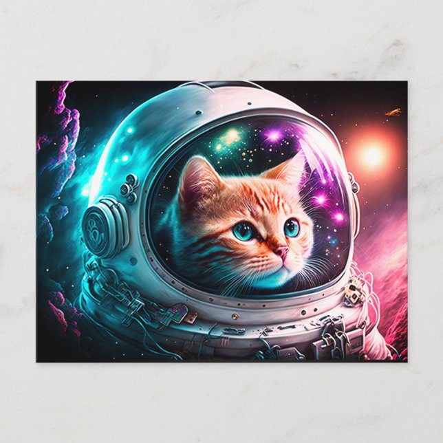 Postal Funny Space Cat Astronauta Kitty Galaxy Universe (Anverso)