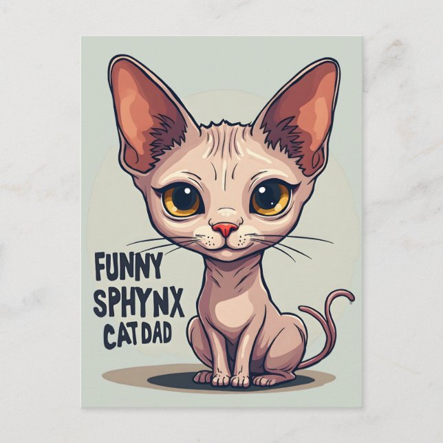 Postal Funny Sphynx Cat Dad Cartoon Art (Anverso)