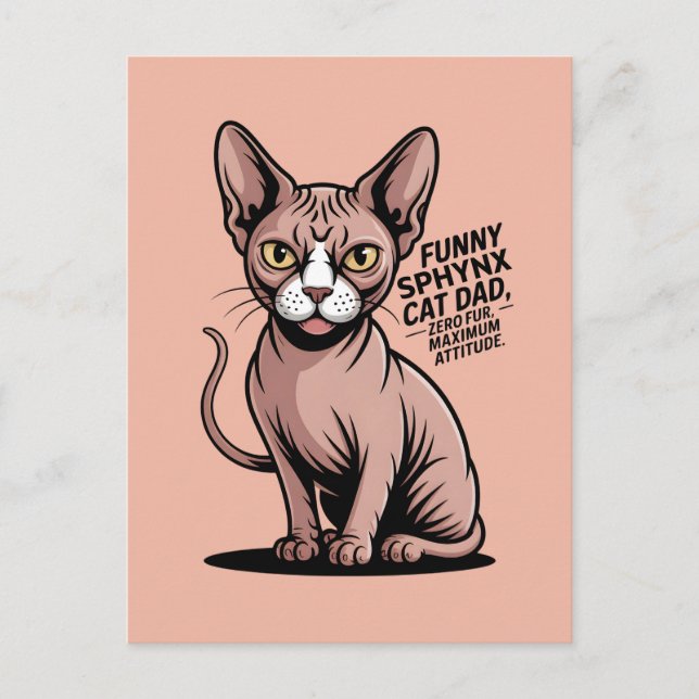 Postal Funny Sphynx Cat Dad Vector Art (Anverso)