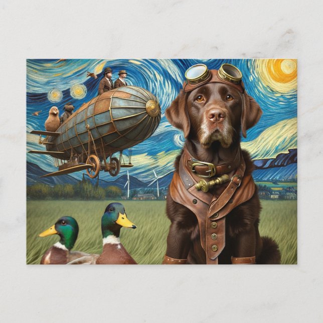 Postal Funny Steampunk Chocolate Lab (Anverso)