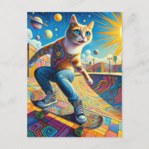 Postal Funny Surreal Skateboarding Kitty