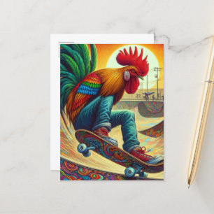 Postal Funny Surreal Skateboarding Rooster