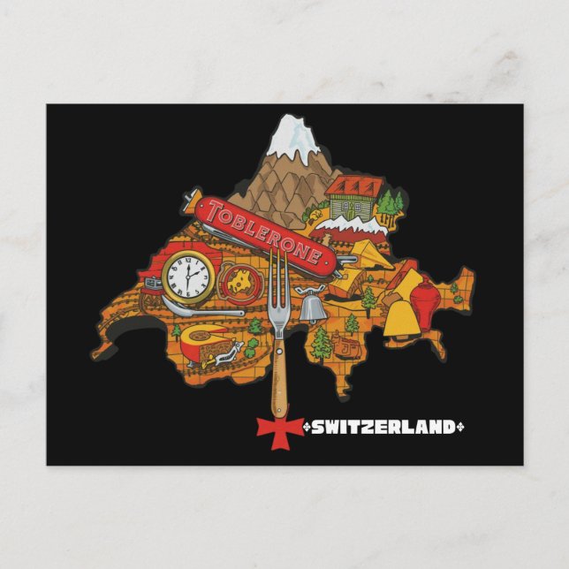 Postal Funny Switzerland Souvenir Toblerone Swiss Map (Anverso)