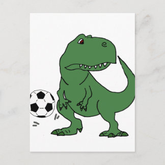 Postal Funny T-rex Dinosaur jugando al fútbol