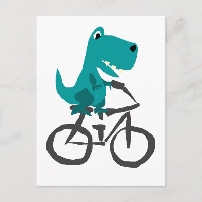 Postal Funny T-rex Dinosaur Riding Bicycle Personalizado (Anverso)