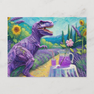 Postal Funny T-Rex morado con fantasía de limonada lavand
