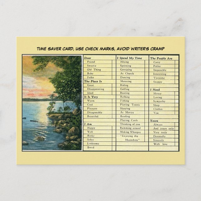 Postal Funny time saver, para los perezosos (Anverso)