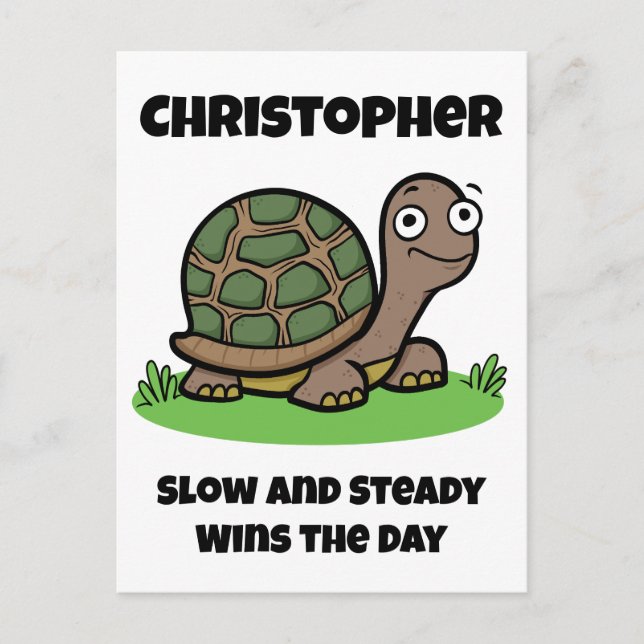 Postal Funny Tortoise Nombre Personalizado Lento Y Consta (Anverso)