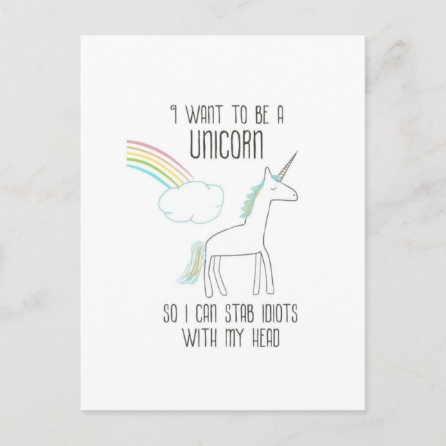Postal Funny Unicornio Ilustracion diciendo (Anverso)