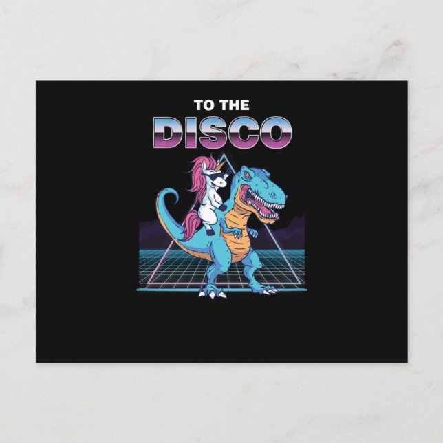 Postal Funny Unicornio Montando Un Regalo De Dinosaurio A (Anverso)