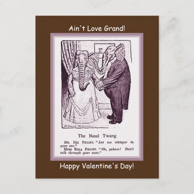 Postal Funny Vintage Valentine Animal Couple Dating (Anverso)
