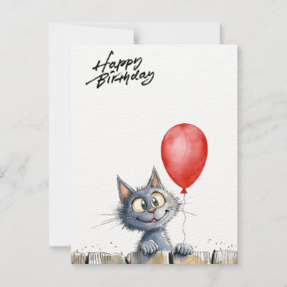 Postal funny watercolor birthday card with cat 